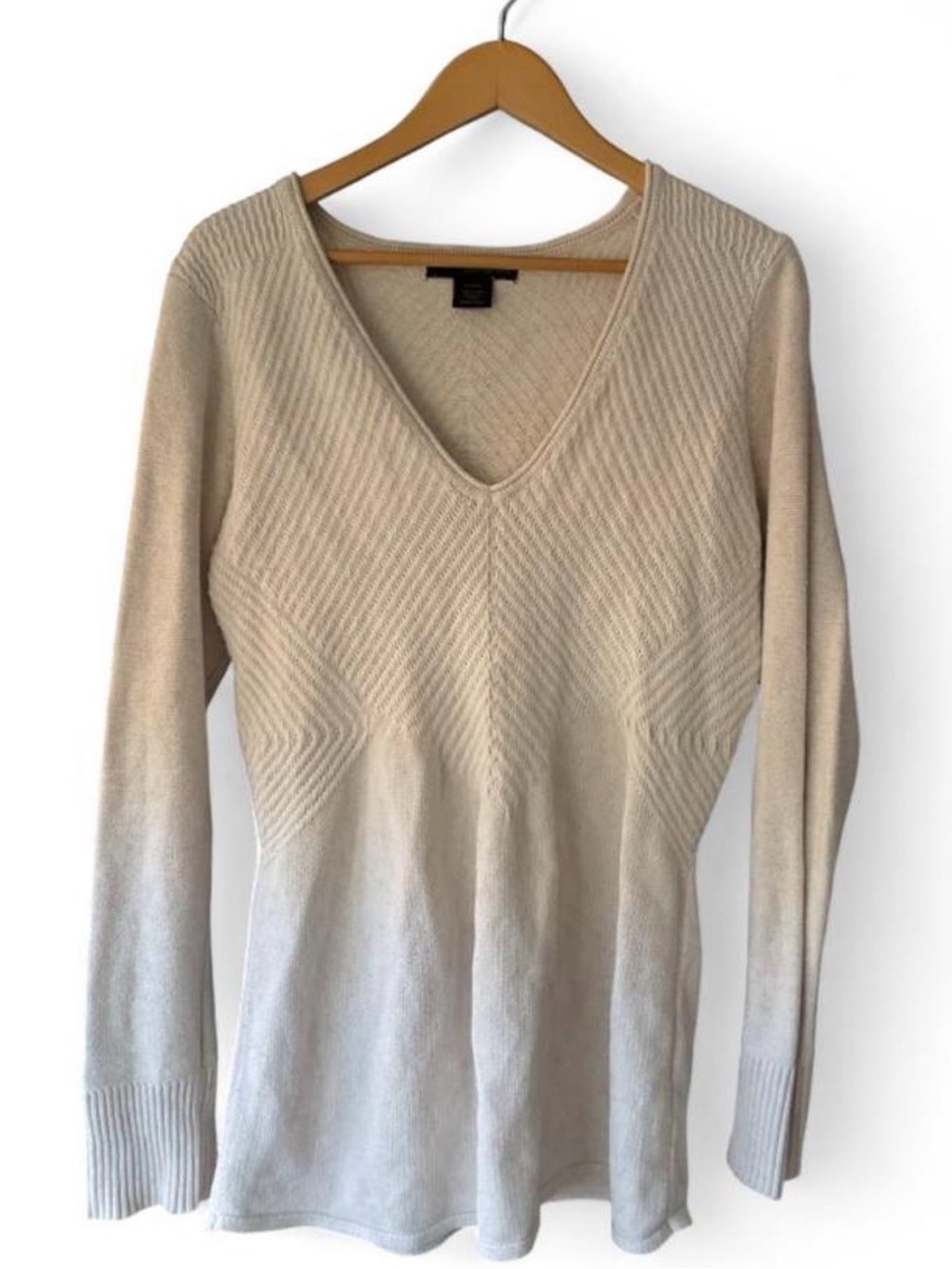 CALVIN KLEIN Cream KNIT V-Neck Diagonal Ribbed Textured Sweater XL Y2K 2000s